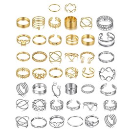 44 Piezas Anillos Acero Inoxidable Mujer, Anillos De Mujer, Anillos De Oro Para Mujer, Anillos,Anillos De Mujer Ajustables Para Uso Diario, Bailes, Fiestas (Oro, Plata)
