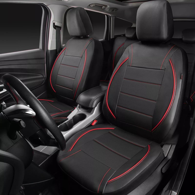CAR PASS Universal FIT Piping Leather Two Front Seat Covers