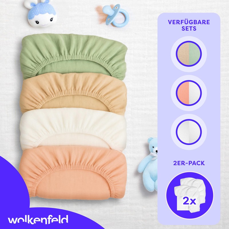 Wolkenfeld Baby Fitted Sheet (Beige-Mint, 70 x 140)
