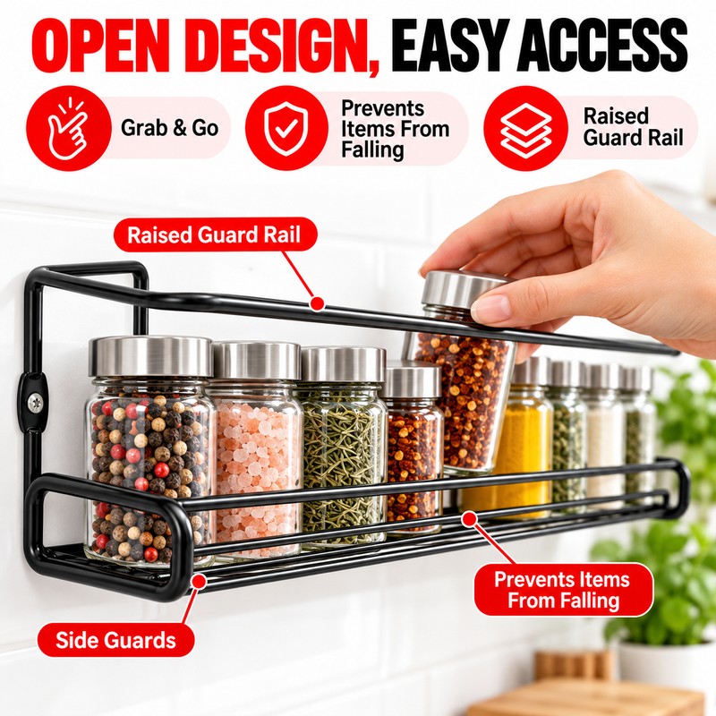 Wall-Mounted Spice Rack for Kitchen Storage – 2-Piece Metal Organizer