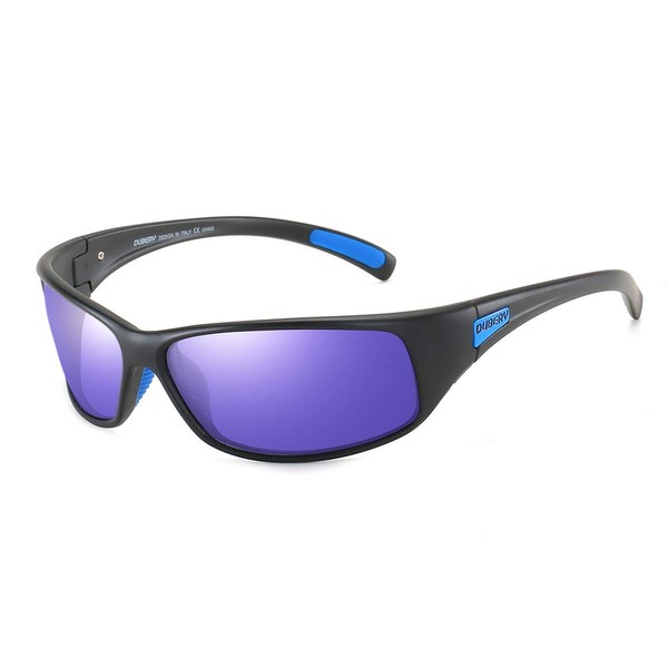 DUBERY Gafas de sol polarizadas deportivas UV400 al aire libre ciclismo conducción pesca gafas D258, Negro/Azul oscuro, Frame Width: 144mm