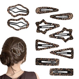 BAUIOREAD 10-Leopard Druck Haarclips, Snap auf Haarclips, Tier Druck Haarclips, Mädchen Haarclips, Leopard Druck Haarzubehör, Leopard Druck geometrische Haarclips, Frauen Kopfbedeckung