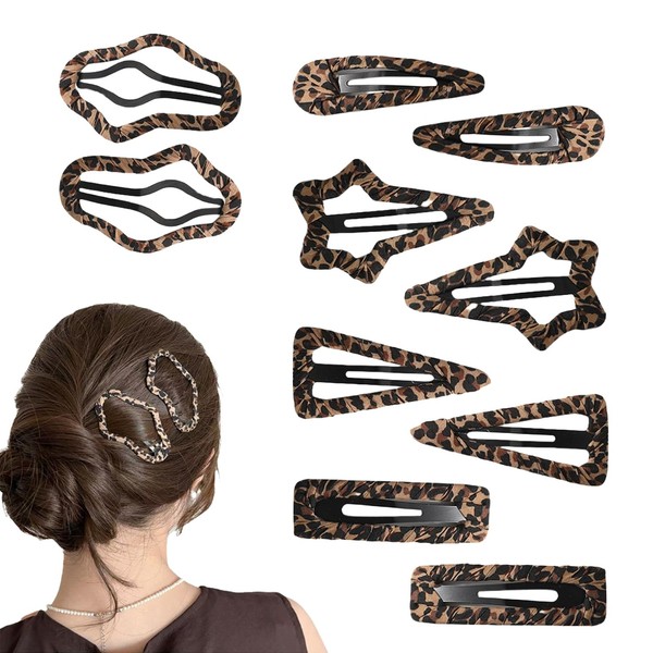 BAUIOREAD 10-Leopard Druck Haarclips, Snap auf Haarclips, Tier Druck Haarclips,