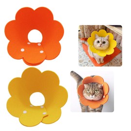Lanyihome Adjustable Cat Recovery Collar - Cute Flower Neck Cat Cones After Surgery, Set of 2 Cat E Collar, Surgery Recovery Elizabethan Collars for Kitten and Cats S Size (2 pcs)