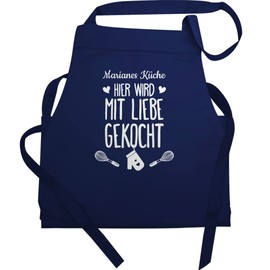Geschenk mit Namen personalisiert by Shirtracer - Apron - Cooking Apron - Hier wird mit Liebe gekocht with Name I Gift Cooking, 3 Navy Blue