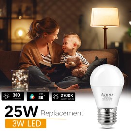 Ajuns LED 3W 25 Watt Light Bulbs Equivalent, 120V Ceiling Fan Light Table Lamp Bulb Warm White 2700K LED Energy Saving Light E26 Base, Suitable for Home 4 Pack