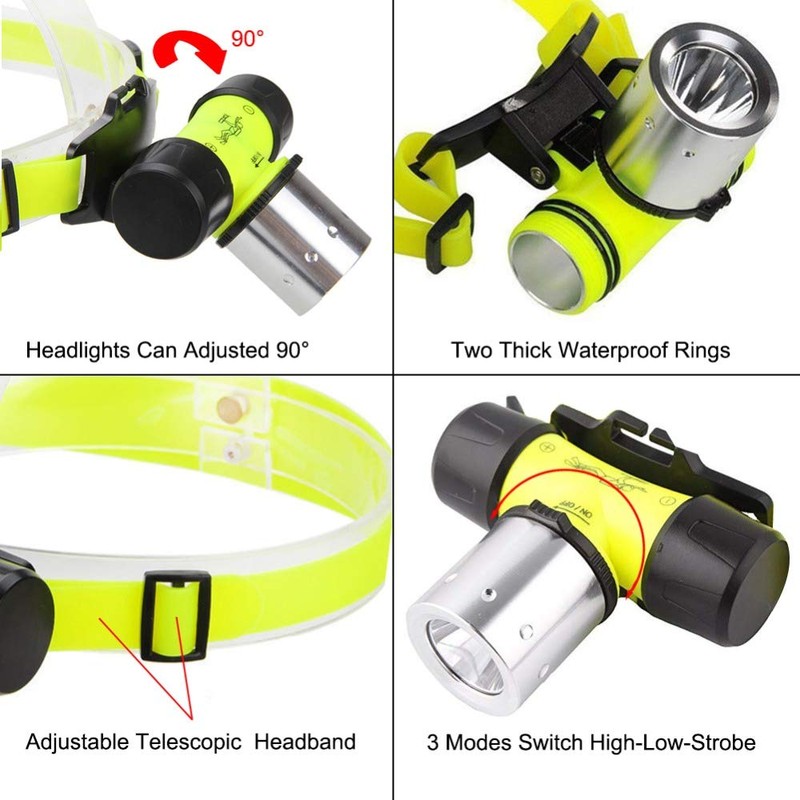 Goldengulf Waterproof Diving Swimming Hiking Camping Hunting Fishing Headlamp Underwater