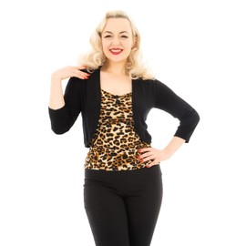 Ro Rox Masie Bolero Vintage Cropped Cardigan 3/4 Sleeve Rockabilly 1950s Knit, Black, L