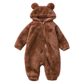 VERNILLA Newborn Baby Bear Fleece Romper One-Piece Footies Jumpsuit Pajama Infant Outfit for Baby Boys Girls(Brown,6-9 Months)