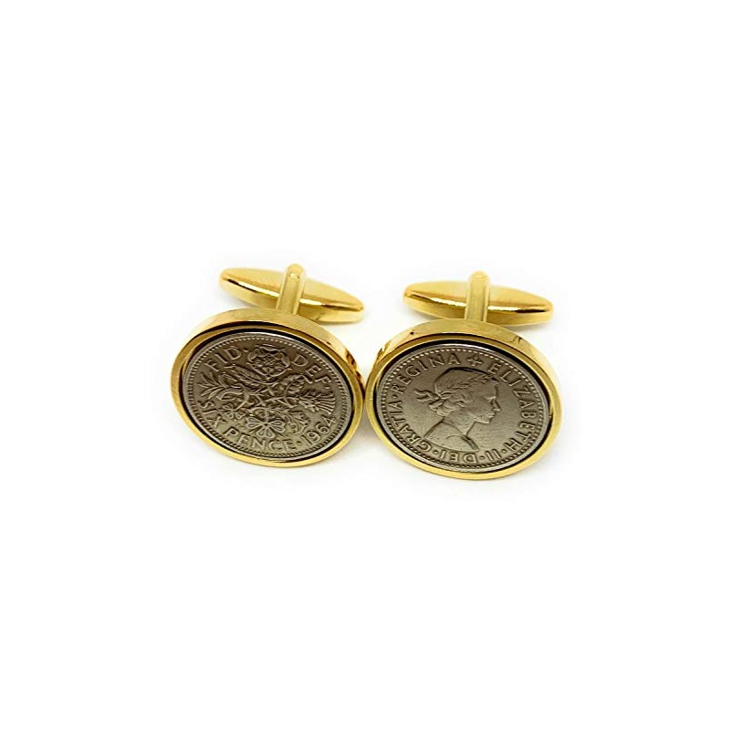 Premium 1964 Original Lucky Sixpence Coin 6D Birthday/Anniversary Cufflinks Ideal