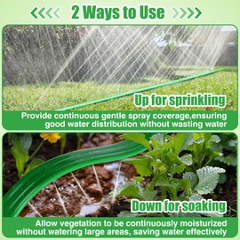 50ft Sprinkler Soaker Hose - No-Kink, Save Water, Flexible - Heavy Duty Three Tube Flat Watering Hose for Garden Yard Lawn Irrigation, With 15 Stakes