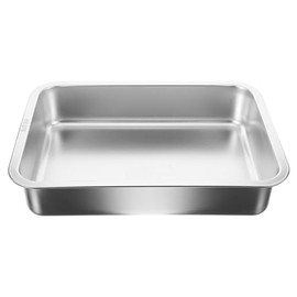HANABASS Stainless Steel Litter Box Metal Cat Litter Tray 14.15x10.61x2.75inch Open Cat Potty Pan Kitten Clean Toilet For Cats Kittens and Rabbits