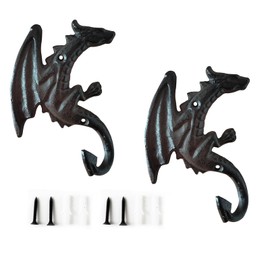CatchDragon Cast Iron Dragon Wall Hooks Decorative, Coat Towel Hooks for Wall or Door, Wall Hooks Heavy Duty for Haning Clothes, Coats, Bags, Hats, Towels (Dragon-2)