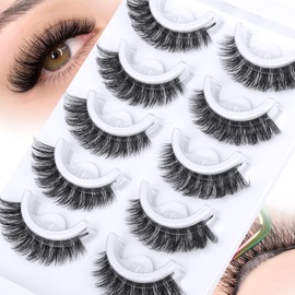 Fluffy Self Adhesive Eyelashes Thick Self Adhesive Lashes Cat Eye Pre Glued Lashes Natural Look Clear Band No Glue Needed D Curl Reusable Wispy Glueless Eyelashes without Eyeliner 5 Pairs by Zegaine