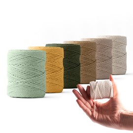 Ledent Macrame Yarn (1 mm, 6 x 65 m, Set of 6 Colours) Double Twisted - Rope Yarn for Macrame Made from 100% Recycled Cotton Yarn - Macrame Yarn Set of 6 Small Rolls with Natural Colours
