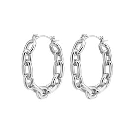 18k Gold Hoop Charm Earrings Dainty Stainless Steel Paperclip Link Chain Hoop Earrings Lightweight Hypoallergenic Huggie Hoops Earring Chunky Hoops Statement Earring Trendy Jewelry, Large, Stainless
