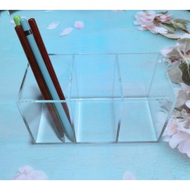 Acrylic Pen Holder Clear Pencil Organizer Makeup Brush Holder Countertop Desk Accessory Storage (4 Compartments)
