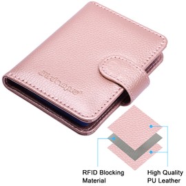 Wisdompro Leather Credit Card Holder with Coin Compartment - 20 Card Slots and 7 Compartments, RFID Protection, Magnetic Buckle - Card Holder for Men and Women, Rose Gold, Modern