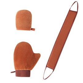 Self Tanning Mitt Set - 3 in 1 Tan Mitt Applicator Reusable Tanning Glove, Lotion Applicator for Back, Exfoliate Tanning Glove, Tanning Mitten, Tan Mitten - Brown