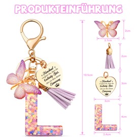 Anruzon Girls' Keyring - Letter Key - Pendant Butterfly Keyring - School Gift - Party Bag - Keychain Gift for Children, Girls, Women - Pink, Pink, S