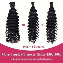 Deep Wave Human Braiding Hair For Boho Braids Full Bulk Human Hair For Braiding Curly Human Hair Braiding Hair Wet Wavy 100g 2 Bundles 24inch No Weft Micro Human Hair Extensions Natural Color