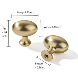 khtumeware 10 Pack 1-3/8 inch(35mm Brushed Brass Cabinet Knobs Dresser Knobs Satin Gold Oval Drawer Knobs Kitchen Cabinet Hardware Zinc Knobs for Dresser Drawers