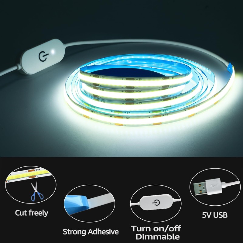 Tesfish LED Strip Light 5 V USB COB Strip 2