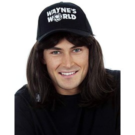 ALLAURA - 80s Heavy Metal Rocker Waynes Wig with Hat Costume Set Costume Wigs For Men 1980s Mullet Wig - Fits All