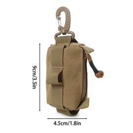 Utility EDC Bag, Tactical Keyring Purse, Molle Bag, Compact Accessories with Carabiner for Sports, Hiking, Camping, khaki, Classique