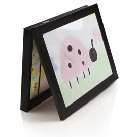 Lulubug Picture Frame Children's Drawings A4 - for 150 Pictures | Front Opening, Rotating Mechanism, Table Stand, Magnetic Closure | Black, 34.5 x 25 cm
