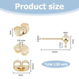 Hobbspring 120 Set Ohrstecker Mit Kugel 24 Karat Vergoldete Ohrstecker Mit Öse 304 Ohrstecker Mit Kugel Aus Edelstahl Mit Schmetterlings Ohrverschlüssen Zur Herstellung von Ohrringen