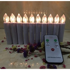 Flameless Taper Candles with Remote Control Set of 10 Led Electric Battery Powered Warm White Flicker Lights Realistic Christmas Candles with Detachable Clips Birthday Led Lighting