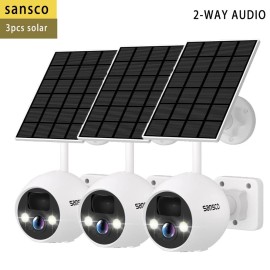 Sansco 3pcs HD 4MP Wireless Solar Power WiFi Outdoor Security IP Camera for CCTV System