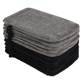 PHOGARY Pack of 10 Microfibre Body Wash Mitts Set, Flannels Soft Face Mitts, Bath SPA Cloth, Reusable Makeup Remover Mitt Gloves, 15x21 cm, Black and Grey