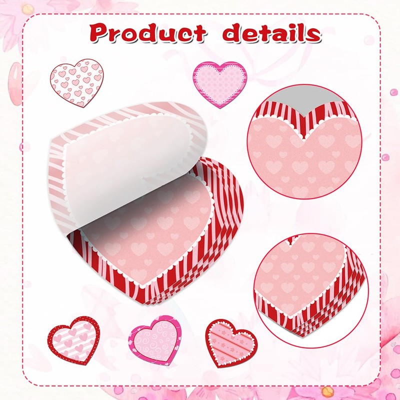 240Pcs Heart Sticky Notes, Pink Red Sticky Tabs, Self-Stick Pads,