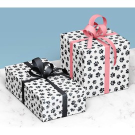 4 x Paw Print Recyclable Wrapping Paper Sheets 70cm x 50cm - Pet Safe Premium Gift Wrap Designed and Made in the UK for Dog, Cat and all Animal Lovers