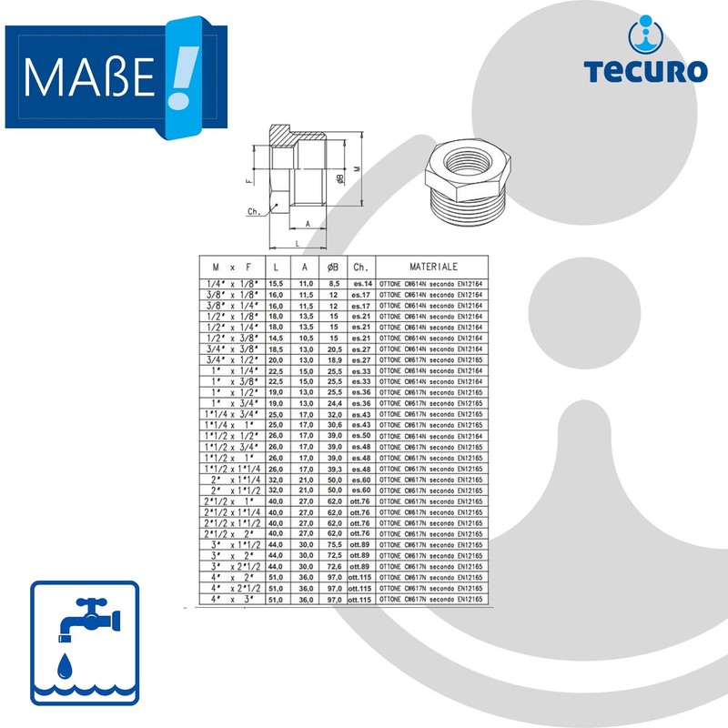 tecuro Reducer Male Thread G 3/8 x Internal Thread Rp