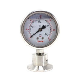 SHYM Stainless Steel 2.5" Dial Sanitary Pressure Gauge, Glycerin Filled. 0-60 PSI Range, 1.5" Tri Clamp Bottom Mount