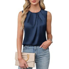 Blooming Jelly Womens Summer Tank Top Sleeveless Business Casual Outfits 2025 Trendy Silk Dress Shirts (M, Navy Blue)