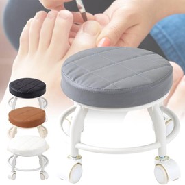 iimono117 Low Work Chair with Casters, Round Chair, Manicure, Foot Nail Treatment, Foot Care Tool, Nail Pedicure, Low Location, Move Indoors, Work Chair, Foot Stand, Housework, Veranda Work, Salon