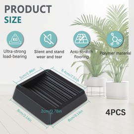 Thatyro 4 Pieces Black Grill Leveling Shims, Non Slip Rubber Caster Cups Pads, Anti-Scratch Square Wheel Stopper for Furniture Floor Couch Chair Griddle Outdoor Grass (4, Black)