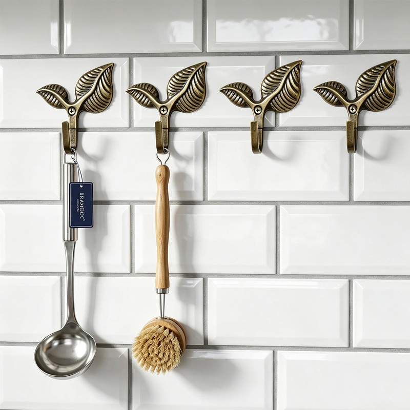 Coat Hooks 4 Pcs Heavy-Duty Vintage Leaf Cast Iron Wall