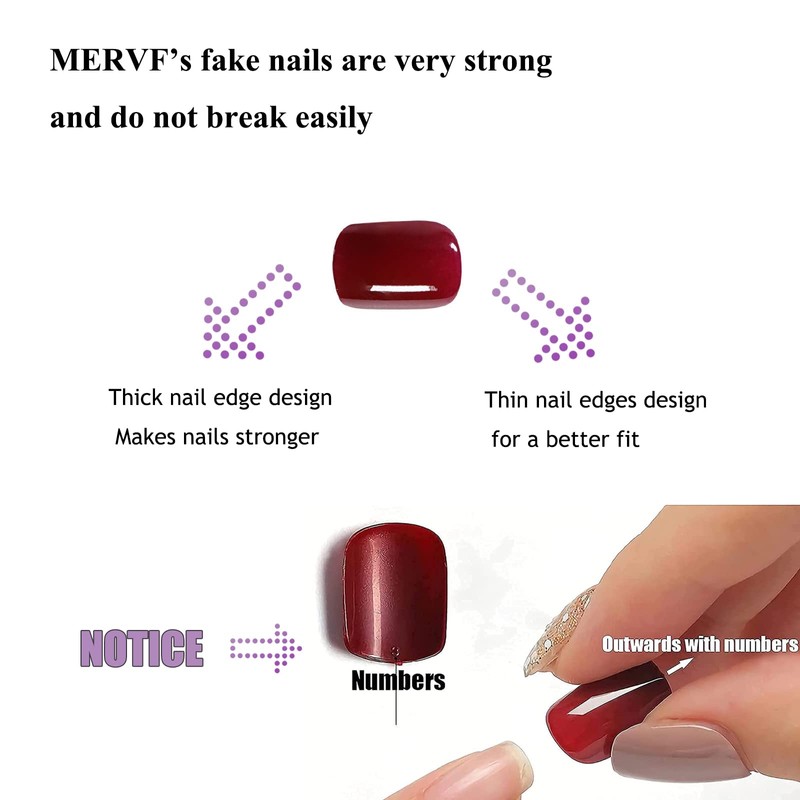 MERVF Short Press on Nails Square Fake Nails White Ombre