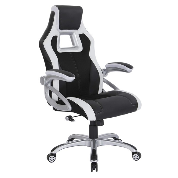 OSP Home Furnishings Adjustable Race Car Office Chair, Black and White