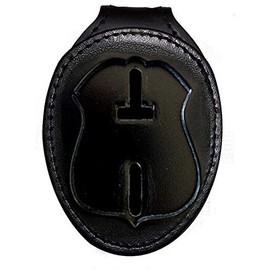 Perfect Fit Shield Wallets Detroit Police Belt Clip Badge Holder with Pocket and Chain (Cutout PF187, 2.6 inches tall), Black, One Size