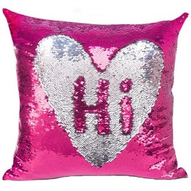 MOCOFO Glitter Pillow, Reversible Sequins Pillow Cover, Magic Mermaid Fish Pillowcase Parkly Fun Flip Shines Throw Pillow Cover Pink Silver Cute Color Changing Decor Cushion for Sofa Office16X16Inch