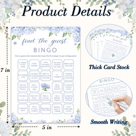 oayGnay Bridal Shower Games, Find The Guest Bingo Game Cards, Blue Hydrangea Wedding Game Cards, Bridal Shower Games 25 Guests for Wedding Party, Minimalist Engagement Party Supplies (5"x7") -19