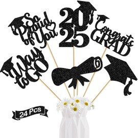 24Pcs Graduation Centerpieces for Tables 2024 Graduation Centerpiece Sticks Class of 2024 Centerpiece Sticks for Graduation Table Decorations Graduation Decorations 2024 (black)