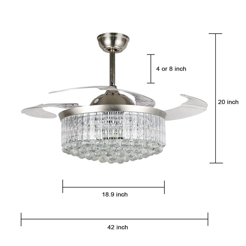Crystal Chandelier Fan with Light, 42" Modern Fandelier Ceiling Fan