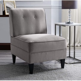 Serta Copenhagen Accent Chair Button Tufted Backrest, Sinuous Spring Seat Cushion, Rubberwood Legs, Upholstery for Living Room, Bedroom and Small Spaces, Polyester Woven Fabric, Modern Gray